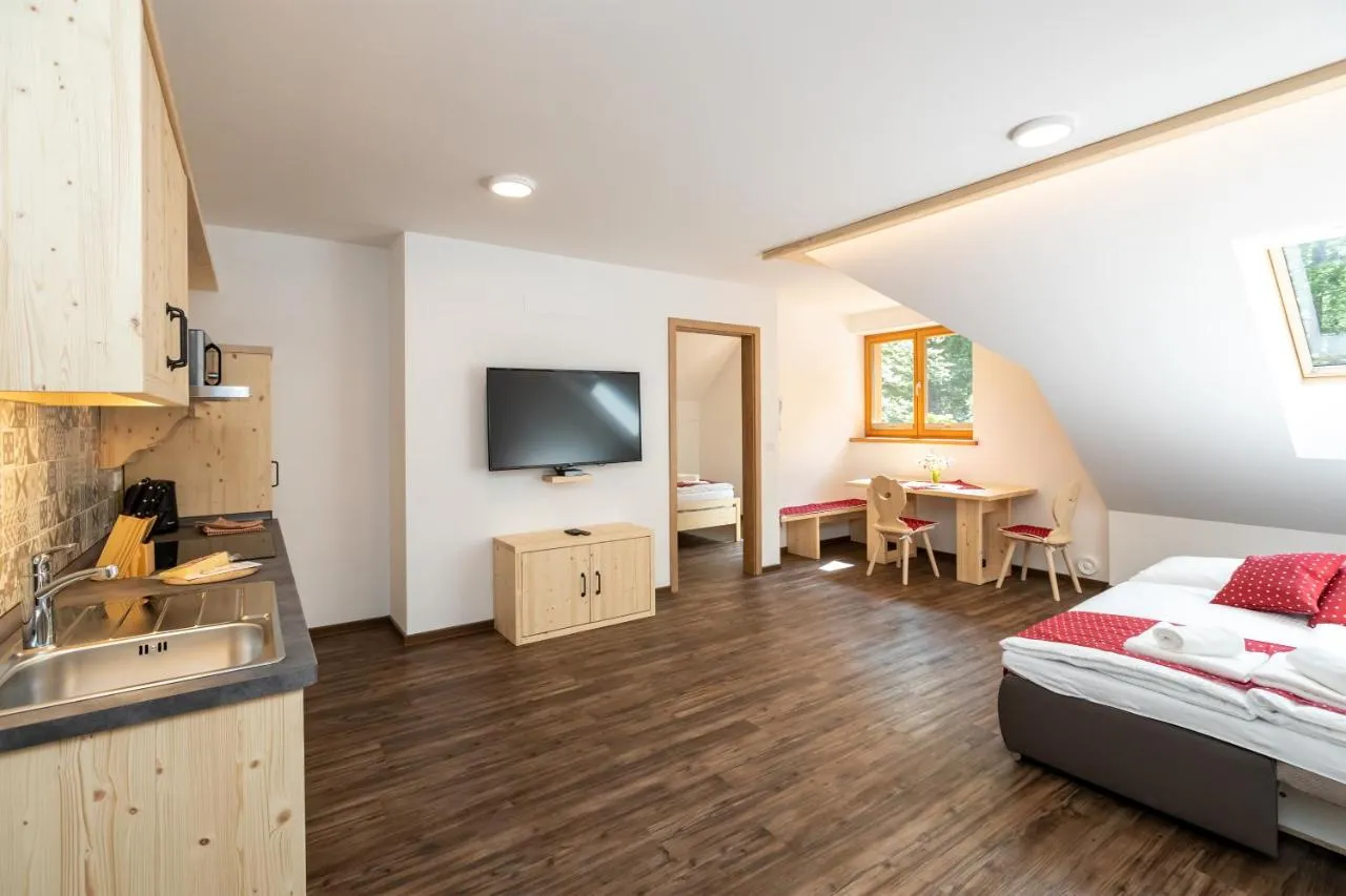 Apartma E: dnevni prostor s kuhinjo