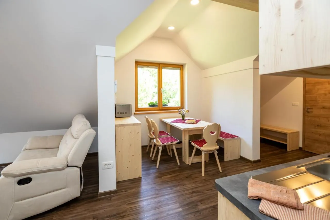 Apartma F: kuhinja in jedilna miza